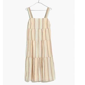 Madewell Button-Back Tiered Dress in Textural Rainbow Stripe